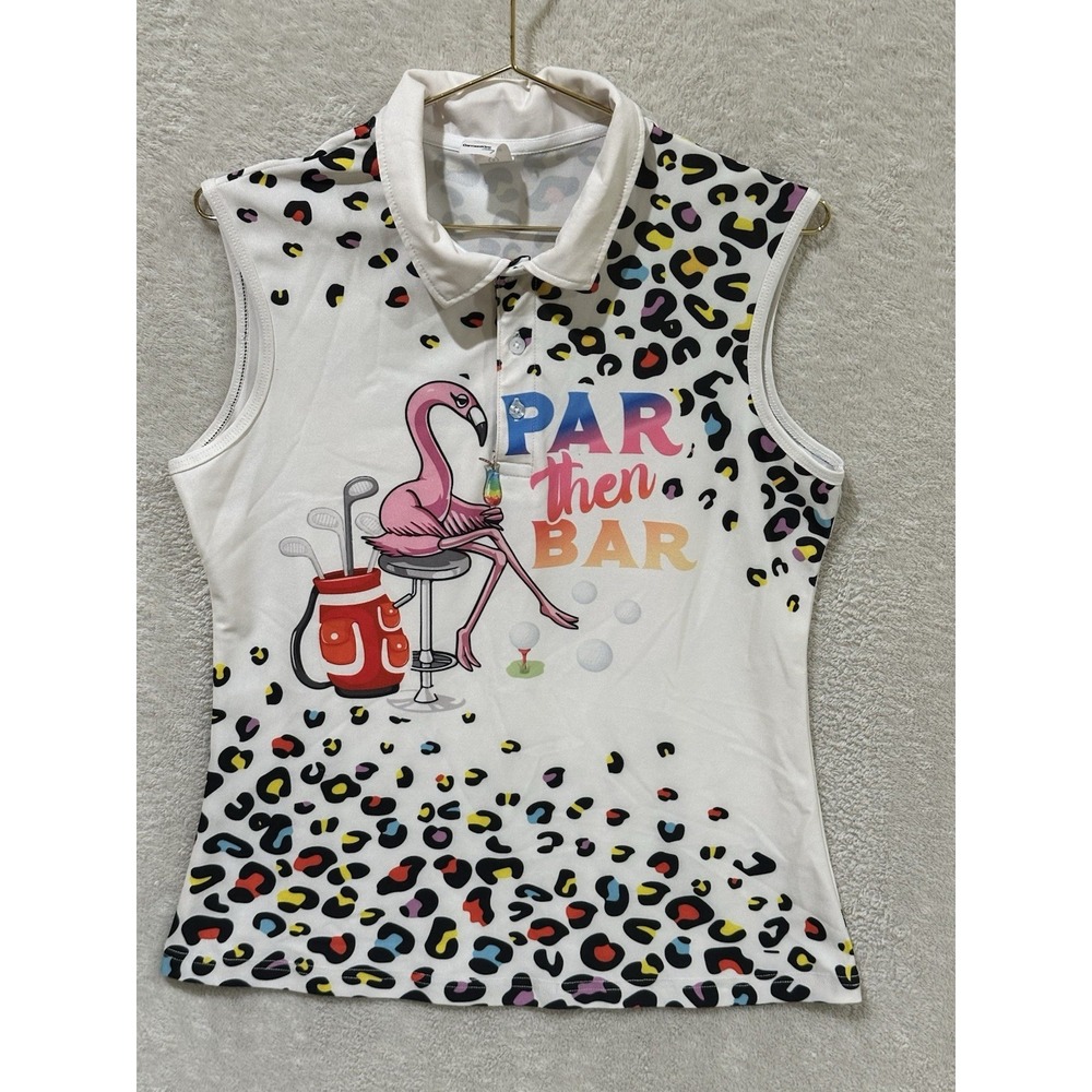 Golf Sleeveless Polo Size Small Women's Par Then Bar‎ Flamingo Funny Cheetah